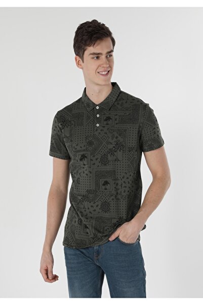 Colin's تي شيرت رجالي أخضر بأكمام قصيرة وياقة بولو مطبوعة بشكل منتظم