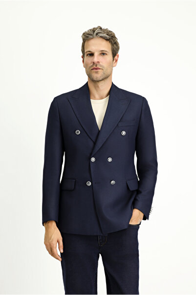 Kiğılı 7 Drop Slim Fit Dar Kesim Desenli Kruvaze Ceket