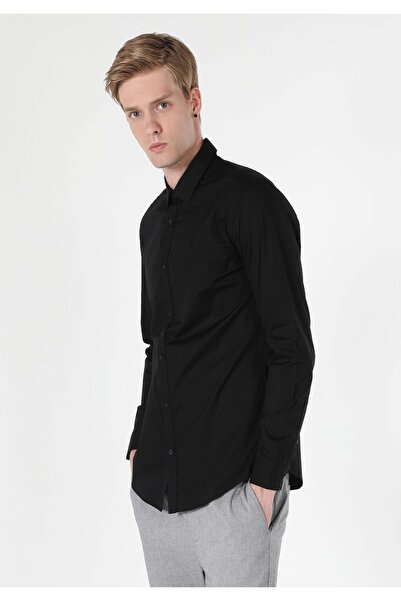 Colin's Super εφαρμοστό Ανδρικό ίσιο μαύρο μακρυμάνικο πουκάμισο χωρίς τσέπες...