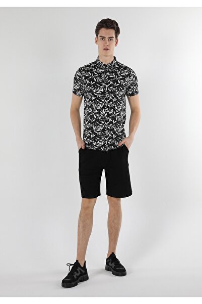 Colin's قصة ضيقة تي شيرت بولو ياكا مطبوع للرجال أسود بأكمام قصيرة