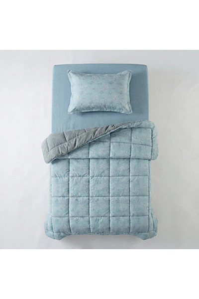 OTHELLO Single Reversible Welsoft Comforter Duvet Set Blue 155X215 cm - Dormio Soft Bloom Series