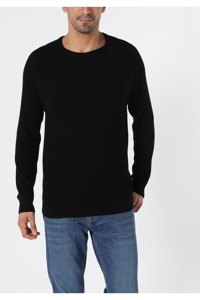 Colin's Pulover negru pentru bărbați, cu gât rotund, cu croiala normală