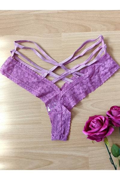 Papatya Venüs Çapraz Bantlı Dantelli Kadın İç Giyim String Tanga ( PEMBE )