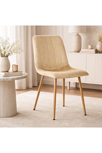 Leobert Scaun bucatarie/living, Artool, Lava, catifea bej, picioare metal nat...