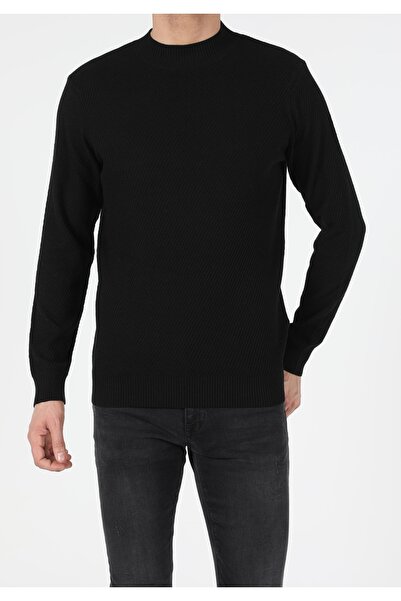 Colin's Pulover negru pentru bărbați, cu jumătate de gât țesut, cu croiala no...