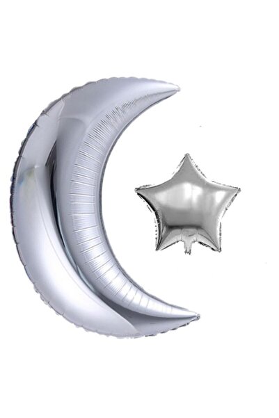 partidolu بالون فضي اللون على شكل هلال ونجمة 57 سم لشهر رمضان