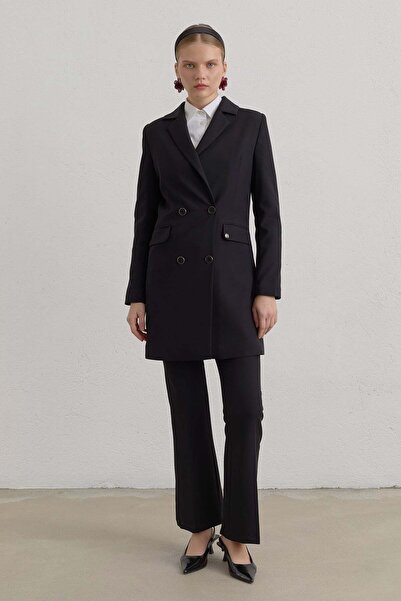 Nihan Kruvaze Blazer Basic Ceket Siyah