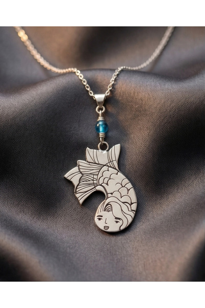 Silvermage Gümüş Kolye Balık Motifli Doğal Taşlı Elişi Minimalist Tasarım