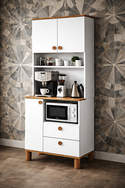 Setay Madrid Kahve Köşesi + Çok Amaçlı Raflı Kapaklı Dolap - 80cm