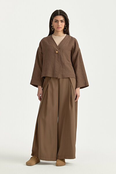 Nihan V Yaka İnce Kapitone Pamuklu Ceket Kahve