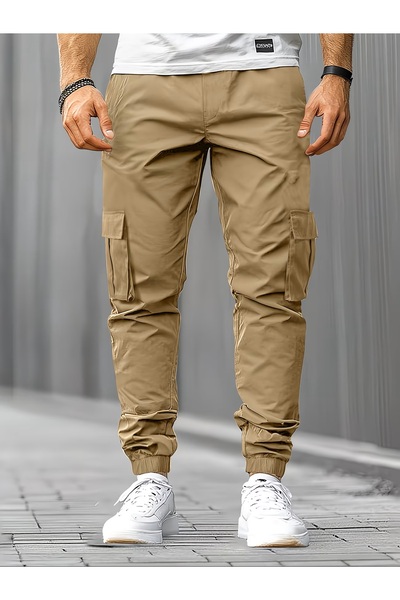 SERAZAT Παντελόνι Cargo με τσέπες, βαμβακερό, με ελαστικό τελείωμα στα μπατζά...