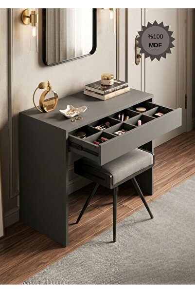 Bicabin Mdf Arya Novella Bölmeli Organizer Çekmeceli Makyaj Masası -Antrasit