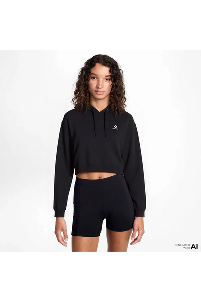 Converse Klasična ženska crna majica sa kapuljačom