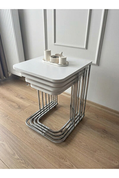 Zigon 4 LÜ TEKERLEKLİ METAL AYAK SEHPA MDF