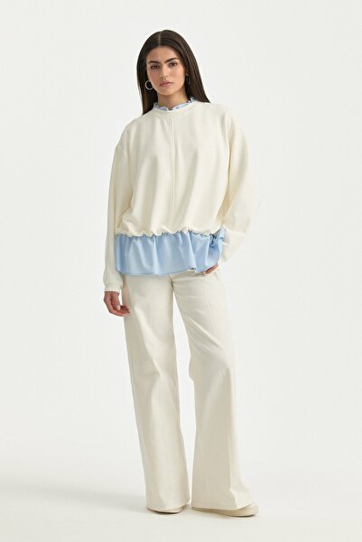 Nihan Fırfır Detaylı Örme Modal Karışımlı Bluz Açık Mavi