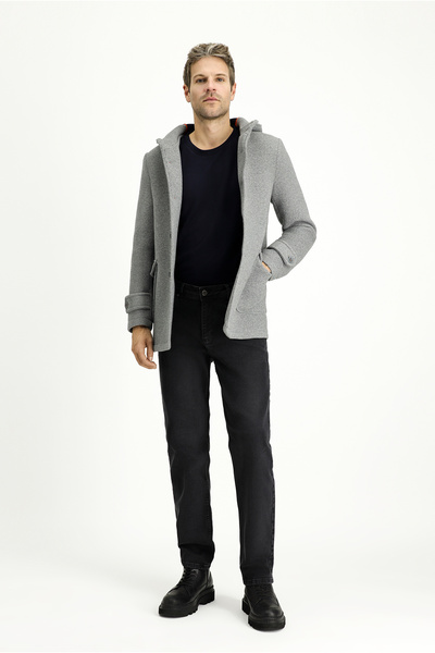 Kiğılı Yünlü Kapüşonlu İtalyan Kaban