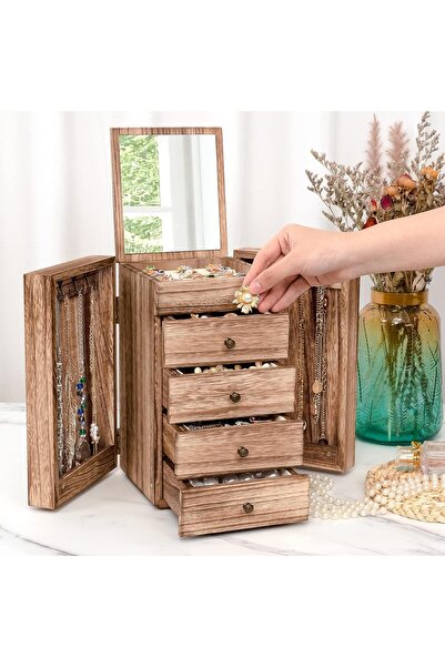 Zümrütoyuncakstore 5 Layers 4 Drawers Wooden Jewelry Organizer Imported Jewel...