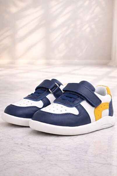 Rakerplus Genuine Leather Anatomical Navy Blue White Baby Sports Shoes
