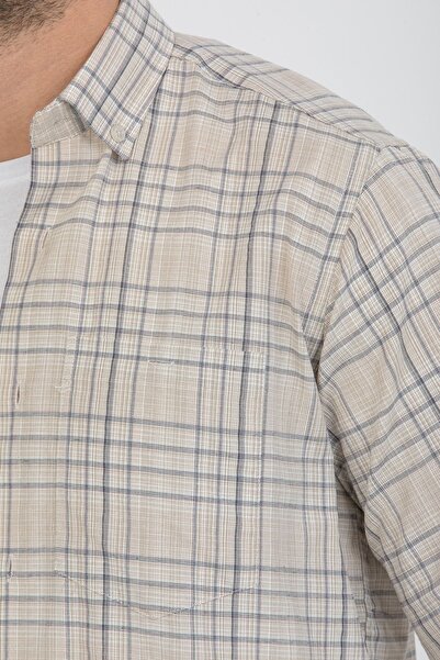 Varetta Muška košulja kratkih rukava bež letnja Pamuk komad Sa džepovima