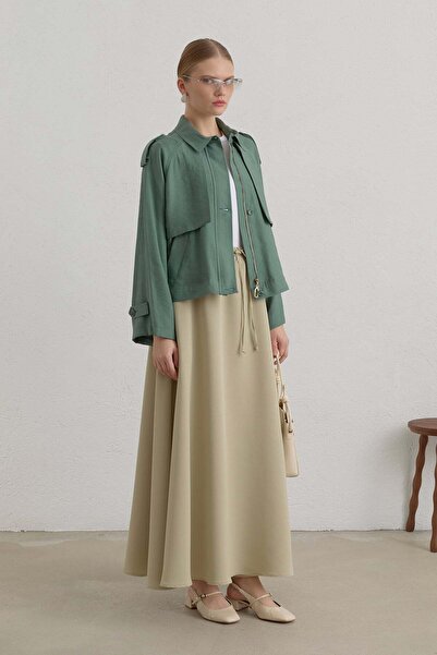 Nihan Pile Detaylı Lyocell Crop Ceket Küf Yeşili