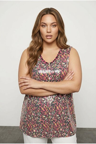 Stil Diva Maieu supradimensionat cu decolteu în V cu paiete - 302386