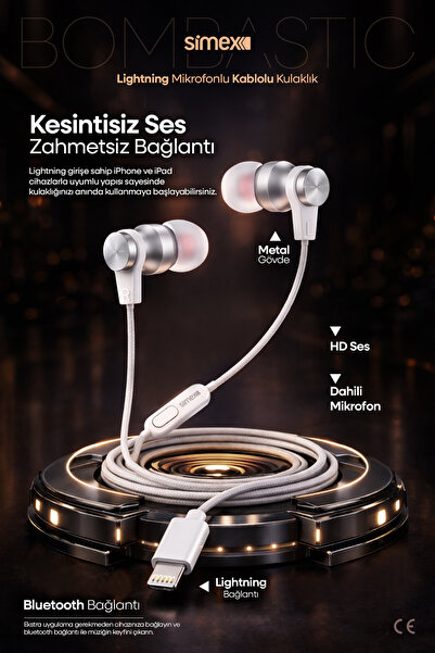 Simex İphone X-11-12-13-14 Serileri Uyumlu Bluetooth Bağlantılı İphone Kablol...