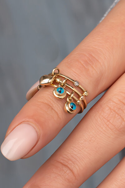 H.M Hakan Mücevherat Cetaş Nazar Boncuklu Yüzük 14 Ayar Altın