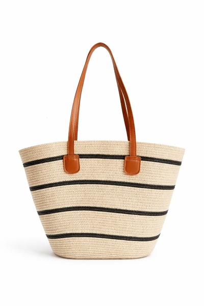 Ecrou Wide Shoulder Bag with Stripe Detail