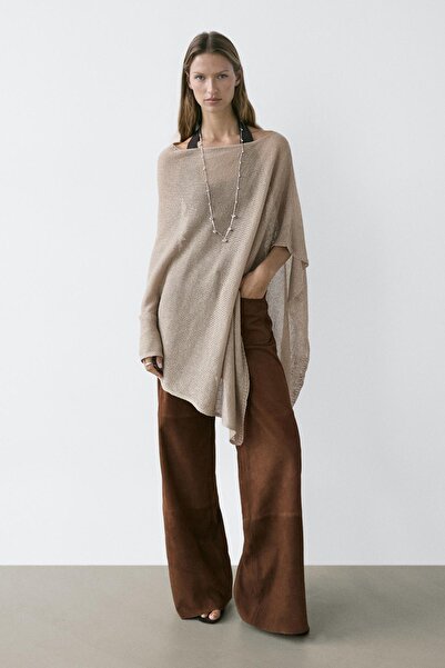 Massimo Dutti Keten karışımlı triko pelerin