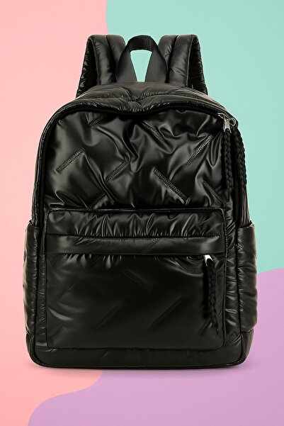 Ecrou Rucsac elegant, strălucitor, ușor, negru, cu dungi cu bule pentru femei