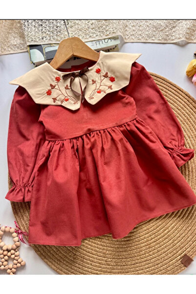 TEDİ Kadife tarçın rek yaka detaylı kız çocuk bayram elbise