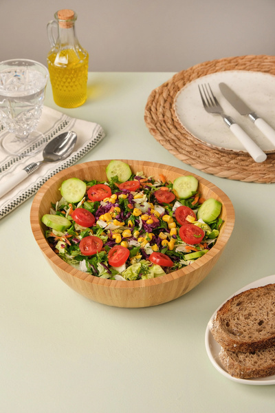 AVANTAGE HOME Mia - 23 cm Bamboo Ikeanatural Salad Bowl, Presentation Bowl, D...