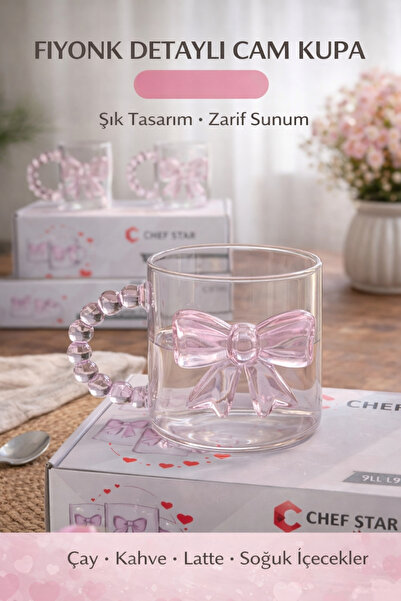 Chefstar 2 ADET FİYONKLU CAM KUPA BARDAK - BONCUK SAPLI