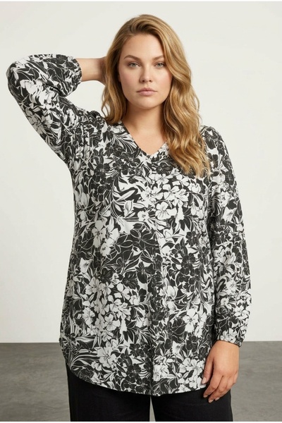 Stil Diva Halenka z lycry s výstřihem do V a nařasenou sukní – velká velikost...