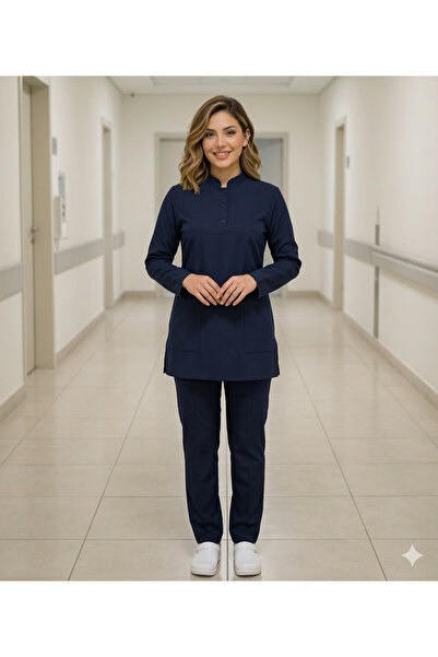 temex Medikal Tesettür Üniforma Doktor Hemşire Forması Lacivert Likralı Dik Y...