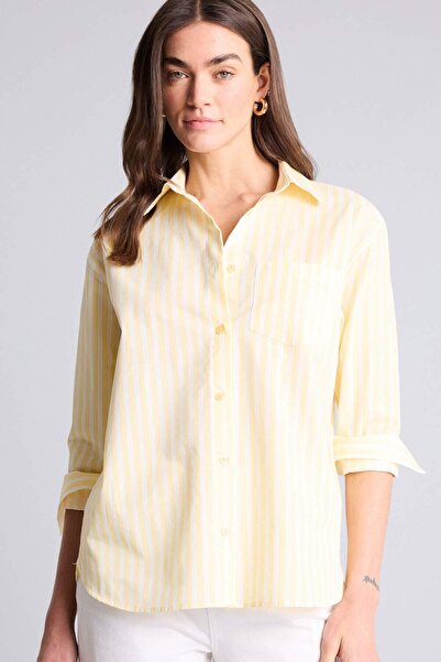 DeFacto Oversize Shirt Collar Striped Poplin Long Sleeve Shirt H1476Ax26Sp