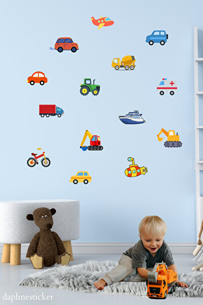 Tasarım Set de autocolante de perete pentru camera copiilor cu tematică auto,...