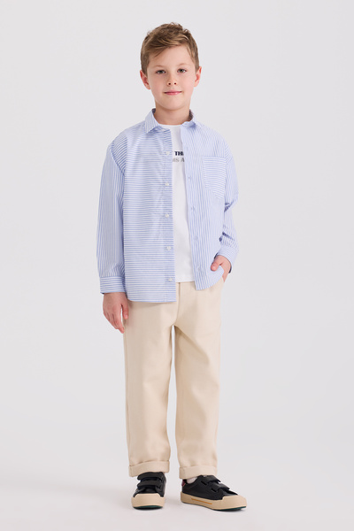 Panço Erkek Çocuk Çizgili Mavi Gömlek