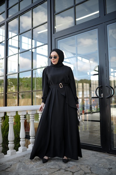 NS Moda Hijab Nazen Asymmetrical Dress Black-Model 570