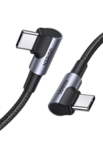 Ugreen USB-C 60W 3A QC PD Çift Tarafı 90 Derece Örgülü Hızlı Şarj Kalosu, 2 m...