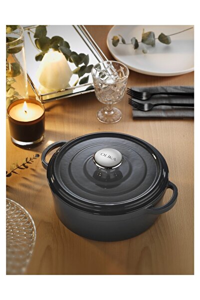 OLİKA Iron 24cm Cast Iron Deep Pot Gray
