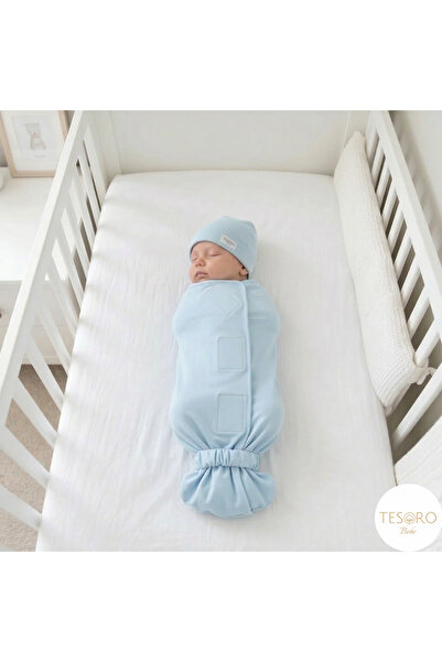 OEM Pătură de înfășat + căciulă pentru bebeluși, albastru deschis