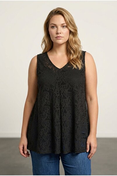 Stil Diva Bluză din dantelă fără căptușeală cu decolteu în V de mărime mare 3...