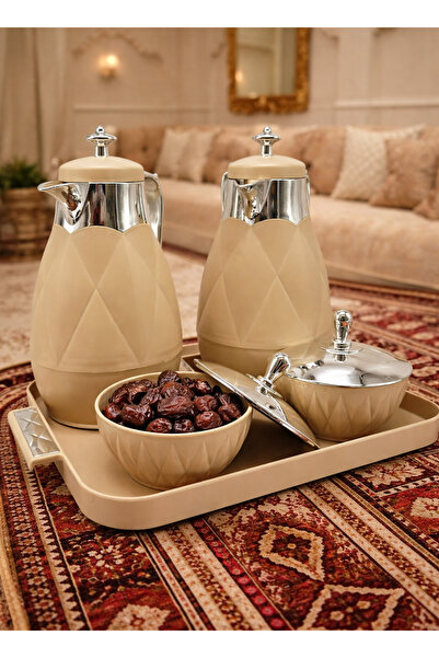 Louvre طقم فاخر مكون من ترمسين للشاي والقهوة مع صينية تقديم ووعاءين للتمر | ب...