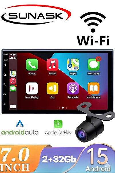 SUNASK Sn-7002a 7 Inç Carplay Li 2 Gb Ram 32 Gb Hafıza Android Dauble Oto Tey...