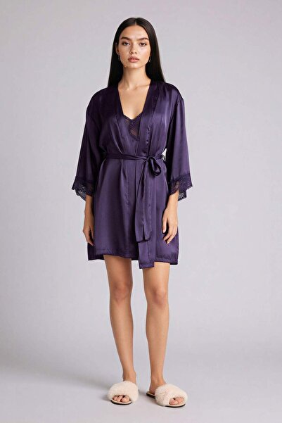 DeFacto Regular Fit Wrap Collar Satin Half Sleeve Dressing Gown G8508Ax26Sp