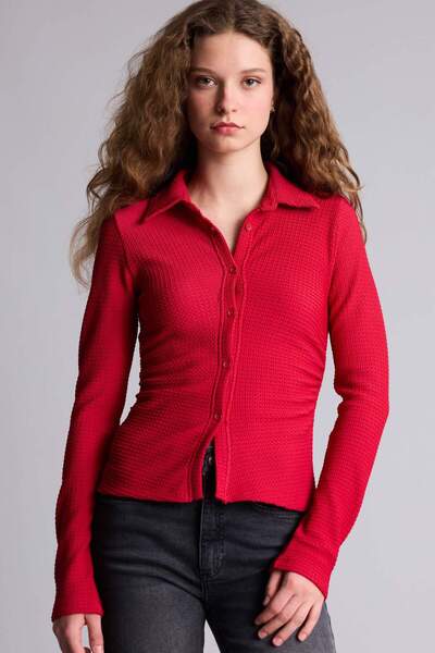 DeFacto Fitted Shirt Collar Wrinkled Long Sleeve Shirt F9284Ax26Sp