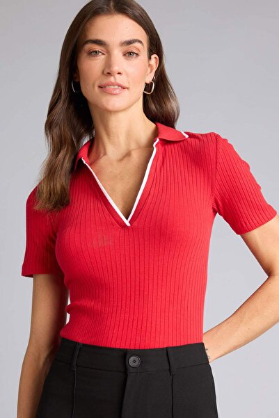 DeFacto Slim Fit Polo Collar Ribbed Camisole Short Sleeve Polo T-Shirt E5786A...