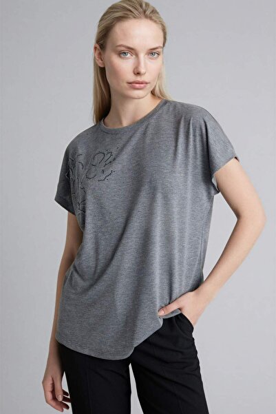 DeFacto Μπλουζάκι με κοντό μανίκι Crew Neck Stone με τύπωμα H1456AX26SP