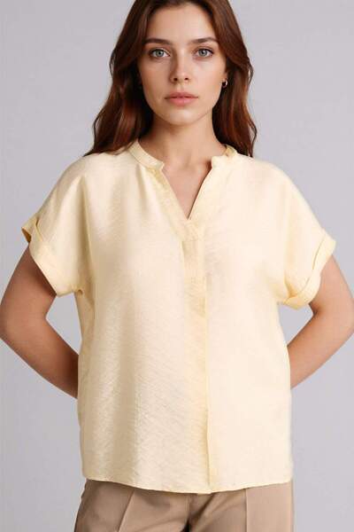 DeFacto Μπλούζα Relax Fit με ανοιχτό λαιμό και κοντά μανίκια G2963AX26SP